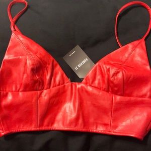 Red faux leather crop top